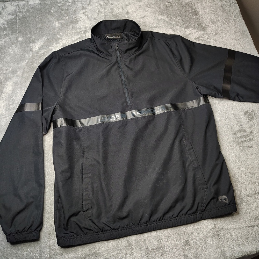 Under Armour Quarter Zip Windbreaker Mens 2XL Black Solid Mesh Lined Pullover